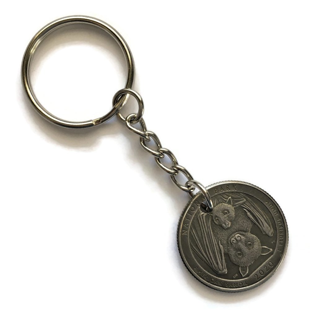 2020 American Samoa Bat Quarter Keychain Stainless Steel Coin Money 4for$20 - Picture 1 of 4